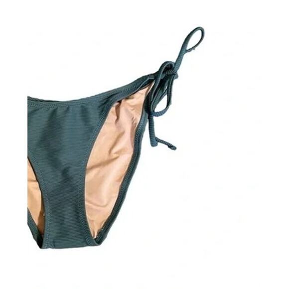 NWT J.Crew Ribbed Curved Waist High Leg Cut Cheeky String Bikini Bottom S Green - Picture 3 of 12